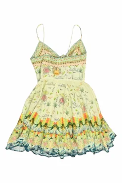 Yellow and lime green linen beachside novelty pint skater dress