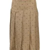 Yellow and orange silk graphic check Carmine Cavalry twill drop-waist pleated A-line midi skirt