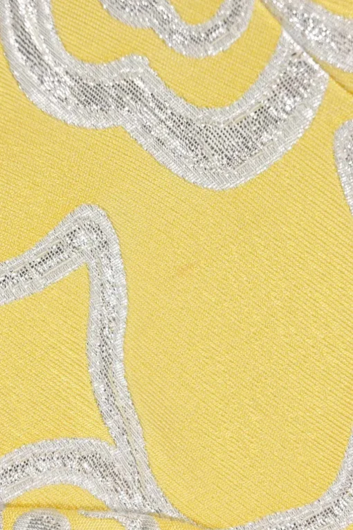 Yellow and silver floral-embroidered cotton-blend short sleeve peplum top