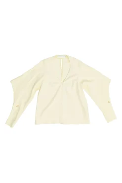 Yellow bias-cut viscose-blend angel sleeve V-neck blouse