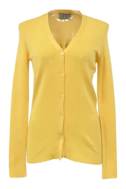 Yellow cashmere and silk-blend knit V-neck cardigan