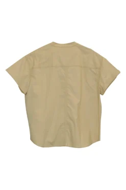 Yellow cotton button-front band collar cap sleeve cropped Parfaite shirt