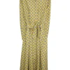 Yellow cotton tile print belted shirt dress