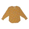 Yellow cotton voile paisley print button-front collarless long sleeve blouse