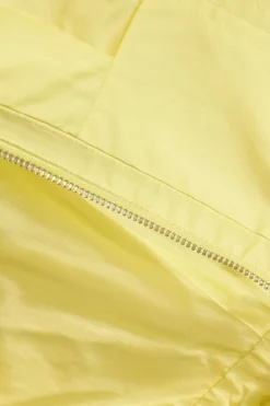 Yellow cotton zip-front belted skater dress with bustier bodice and gathered skirt