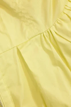 Yellow cotton zip-front belted skater dress with bustier bodice and gathered skirt