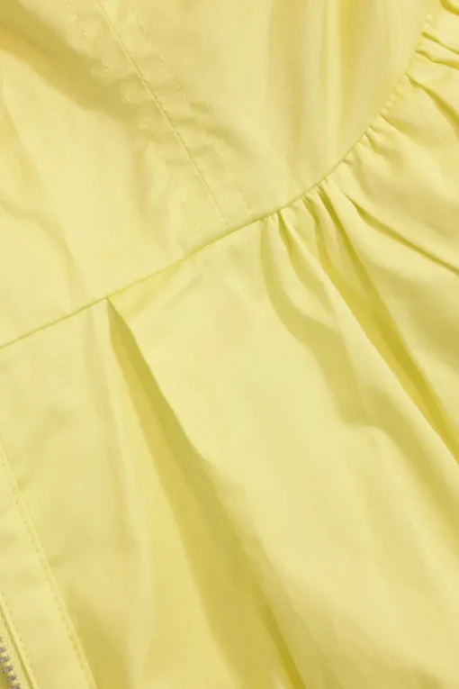 Yellow cotton zip-front belted skater dress with bustier bodice and gathered skirt