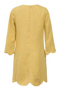 Yellow cropped sleeve scalloped swing-style shift dress