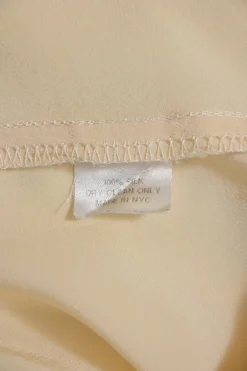 Yellow embroidered silk Y-collar cropped sleeve tunic top