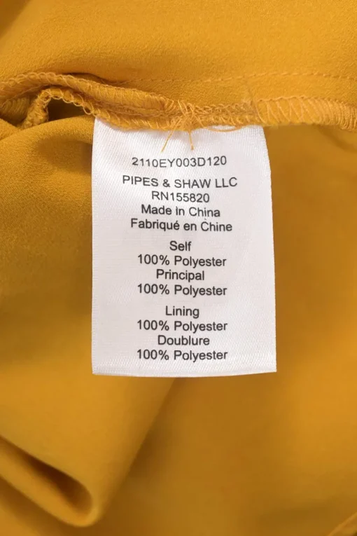 Yellow eyelet polyester flutter sleeve button-loop front maxi dress with ruffled collar and tiered skirt