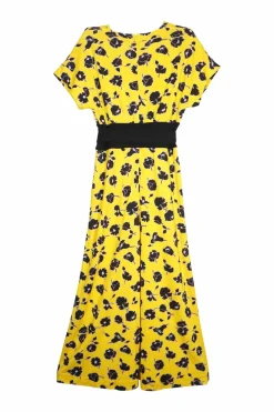 Yellow floral-print tie waist wrap-effect maxi dress