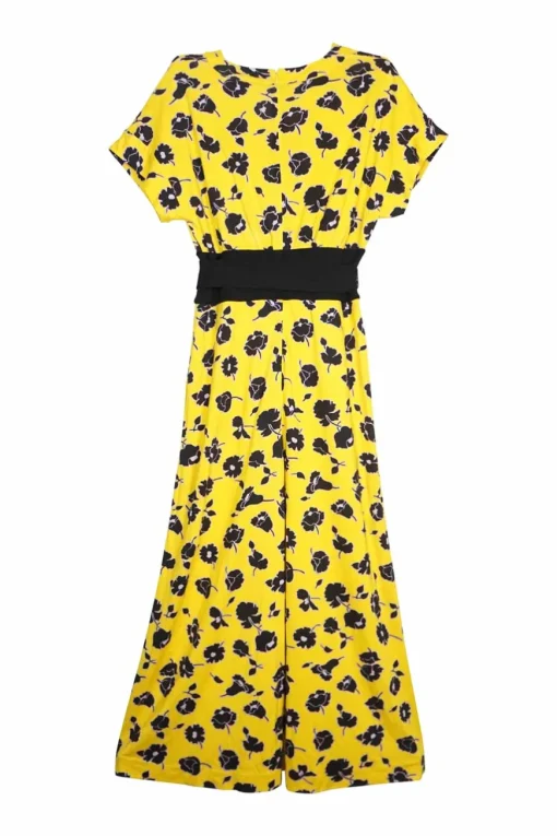 Yellow floral-print tie waist wrap-effect maxi dress