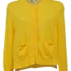 Yellow interlock jersey button-front cardigan