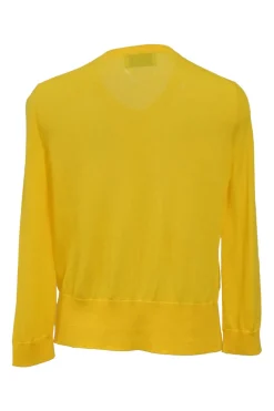 Yellow interlock jersey button-front cardigan
