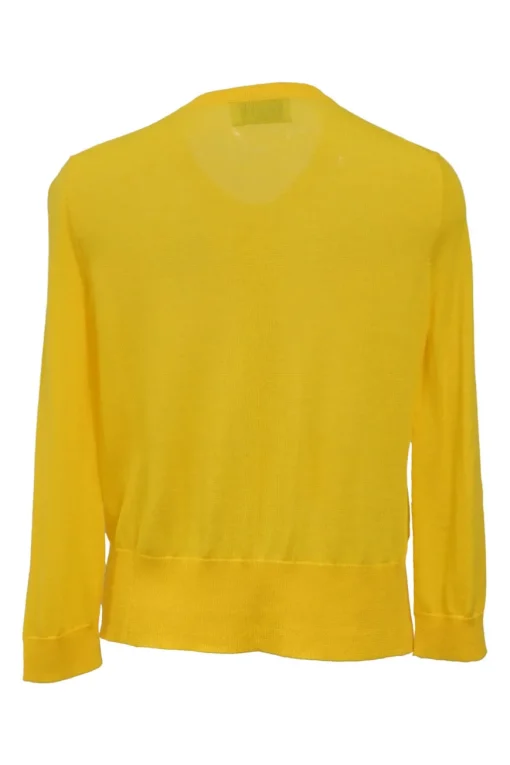Yellow interlock jersey button-front cardigan