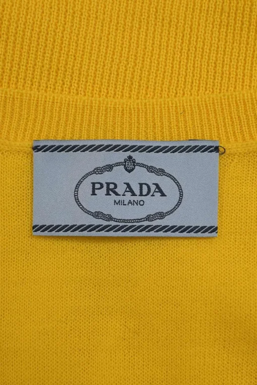 Yellow interlock jersey button-front cardigan