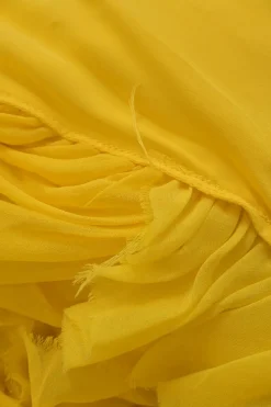 Yellow layered silk flutter sleeve tie-waist A-line mini dress