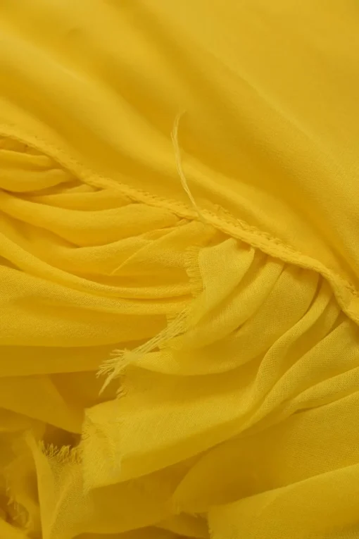 Yellow layered silk flutter sleeve tie-waist A-line mini dress