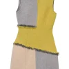 Yellow paneled raw-edge wool-blend tweed Ebele sleeveless sheath dress