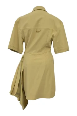 Yellow polyamide-blend 'La Robe Camisa' half-sleeve shirt dress with gathered hole and draped tuck-pleat sash