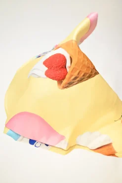 Yellow polyester novelty ice-cream print low-back swing-style camisole with fixed straps