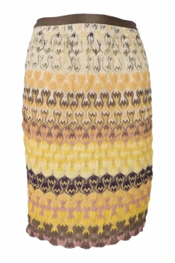 Yellow rayon striped pointelle knit slip skirt