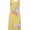 Yellow semi-sheer polyester bustier slip dress with slit back