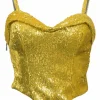 Yellow sequined polyester sweetheart bustier top
