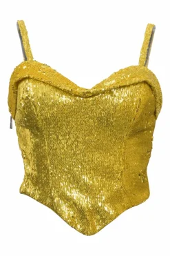 Yellow sequined polyester sweetheart bustier top