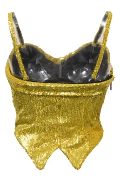 Yellow sequined polyester sweetheart bustier top