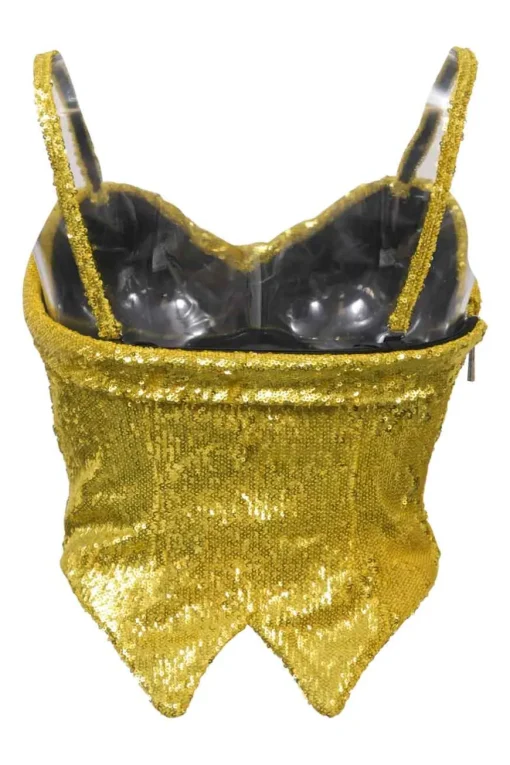 Yellow sequined polyester sweetheart bustier top