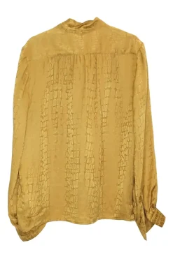Yellow silk croc jacquard pullover pussybow blouse