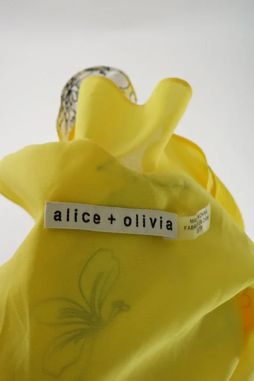 Yellow silk floral print cascade ruffle Lavonia camisole with fixed spaghetti straps