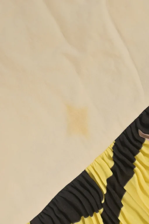 Yellow silk mixed-media pullover drop-waist shift dress with plissé hem insert