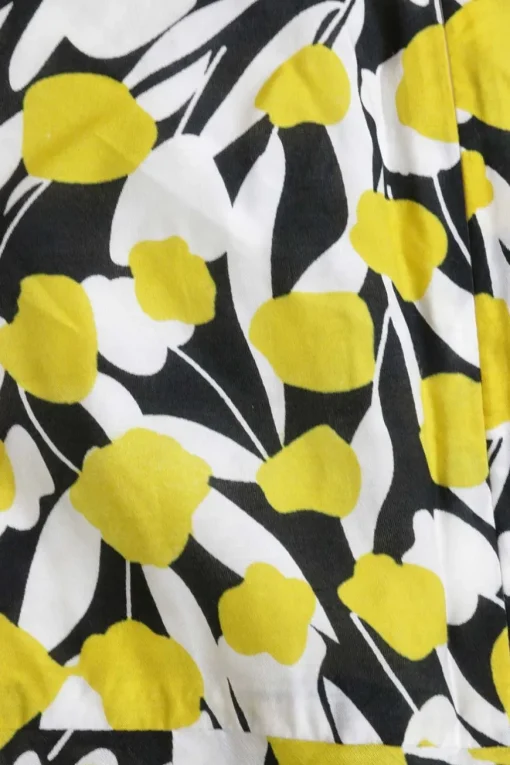 Yellow silk-cotton blend V-neck micro tulip print Ariel puff sleeve ruched midi A-line slit dress