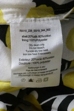 Yellow silk-cotton blend V-neck micro tulip print Ariel puff sleeve ruched midi A-line slit dress