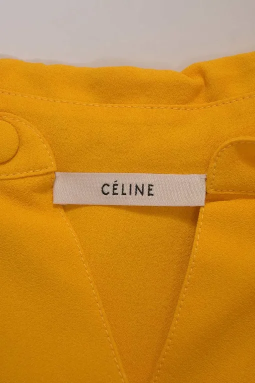 Yellow viscose dagger collar half-button belted shirt dress