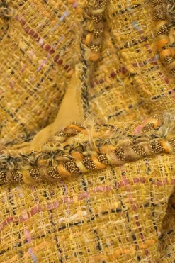 Yellow wool-blend bouclé tweed button-front tailored waistcoat with tonal Gripoix shank buttons