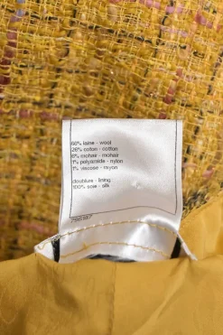 Yellow wool-blend bouclé tweed button-front tailored waistcoat with tonal Gripoix shank buttons