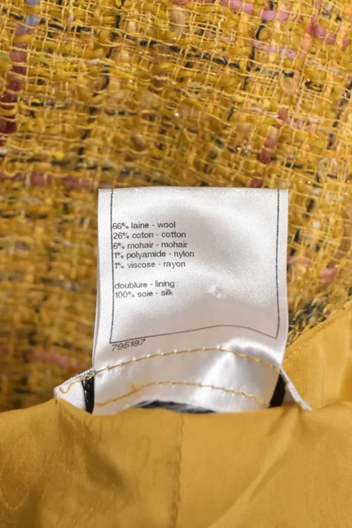 Yellow wool-blend bouclé tweed button-front tailored waistcoat with tonal Gripoix shank buttons