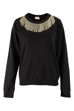 YSL cotton sweatshirt in black with chain fringe around neck