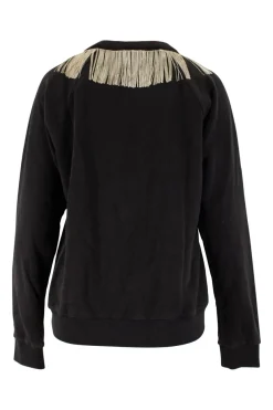 YSL cotton sweatshirt in black with chain fringe around neck