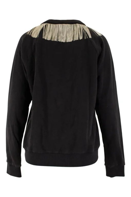 YSL cotton sweatshirt in black with chain fringe around neck
