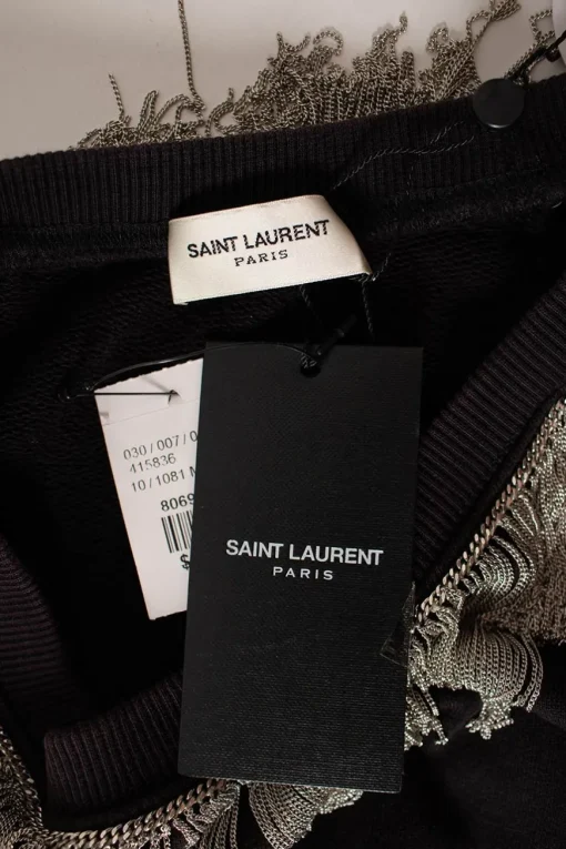 YSL cotton sweatshirt in black with chain fringe around neck